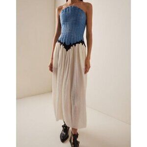 New Gabriela Hearst Glenn Dress in Light Blue Denim strapless corset gown